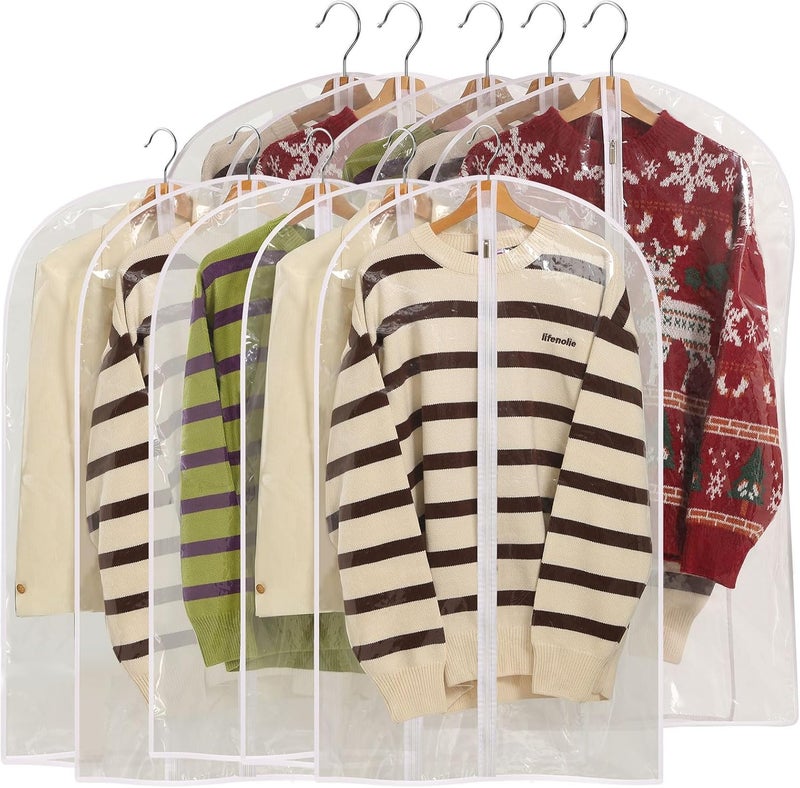 Perber All Clear Garment Bags for Hanging Clothes, 40" Suit Bags for Closet Storage, Plastic Dustproof Suit Cover Bags, Clothes Protectors Bag with zipper for Coats, Jackets, Shirts（10 Packs） - Image 1